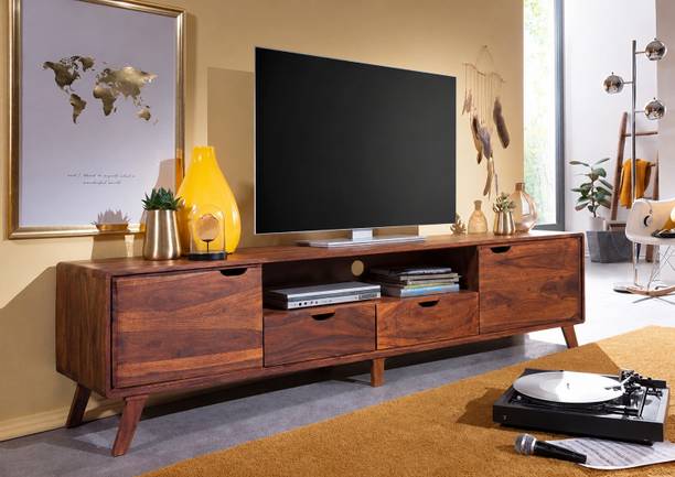 UK FURNITURE Sheesham Wood Tv Unit for Living Room | Media Console Movable Tv Cabinet Solid Wood TV Entertainment Unit
