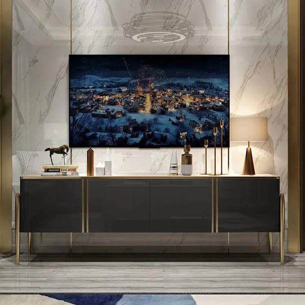 NG Decor Salley Champagne TV Stand Post-Modern Rectangle Console with 4 Doors Engineered Wood TV Entertainment Unit