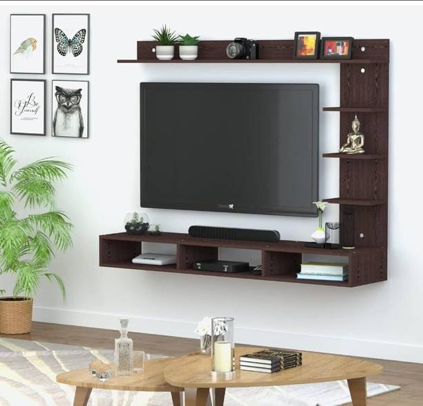 MULTYBUY Modern Wall Mounted MDF TV Cabinet & Entertainment Unit with Display Shelves Solid Wood TV Entertainment Unit