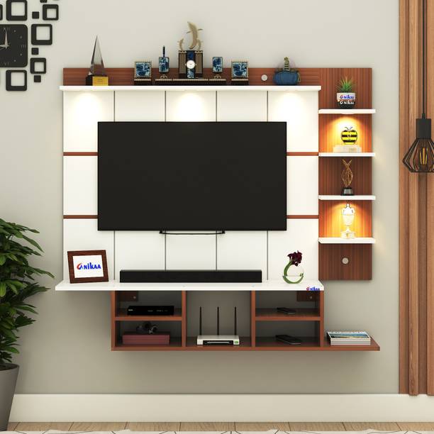 FURNIWUD Wall Mount Strip PVC Back Panel TV Unit with Spot LED for Up to 43" Engineered Wood TV Entertainment Unit