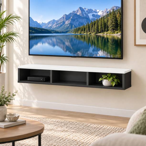 Mevyx Crafts Wood Wall Mounted TV Unit with 3 Open Compartments for 32, 40 and 43 Inch TV Engineered Wood TV Entertainment Unit