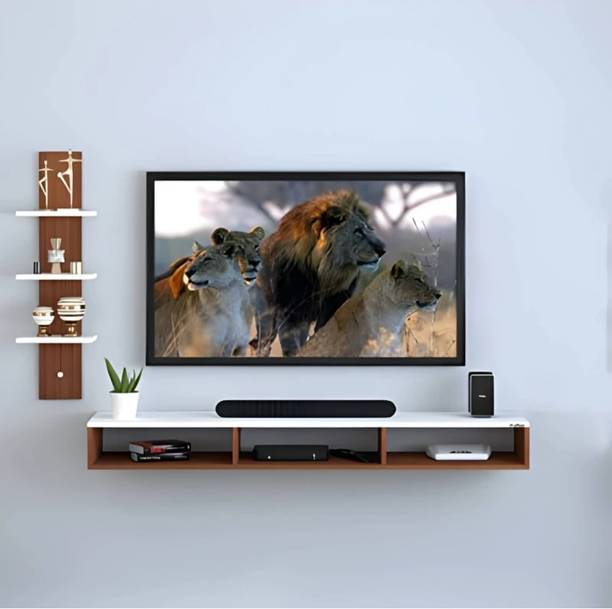 bhartiye enterprises Modern Entertainment Unit with Wall Mounted Storage Shelves Engineered Wood TV Entertainment Unit