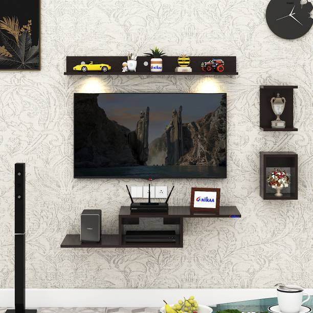 ANIKAA Zentra Wall Mounted TV Unit with 2 LED Lights, 2 Open Shelves for Room Engineered Wood TV Entertainment Unit