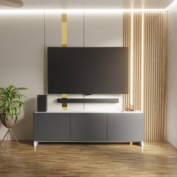 Divysa Modern 3 Door TV Cabinet for Living Room Bedroom with Closed Storage Cabinets Engineered Wood TV Entertainment Unit