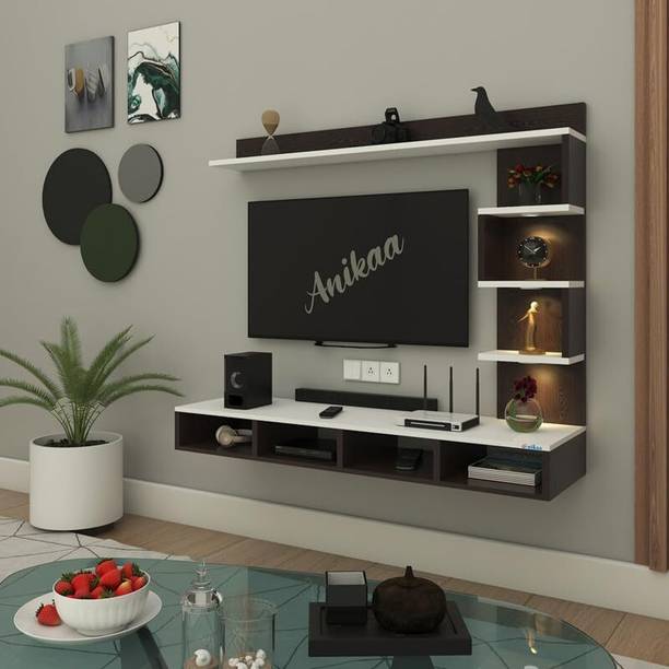 ANIKAA Lame LED Light Wall TV Unit Engineered Wood TV Entertainment Unit