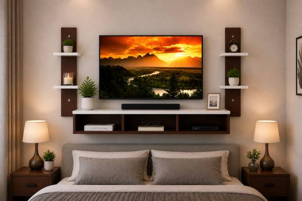 MH Enterprises Wall Mounted TV Cabinet with Display Shelving Set Engineered Wood TV Entertainment Unit