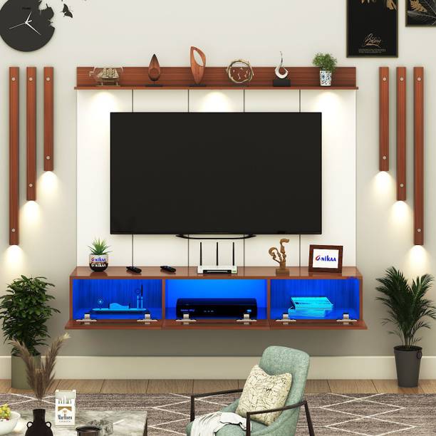 ANIKAA RayzaPro Wall Mount TV Unit with PVC Back Panel,Side Wooden Side Light Panels Engineered Wood TV Entertainment Unit