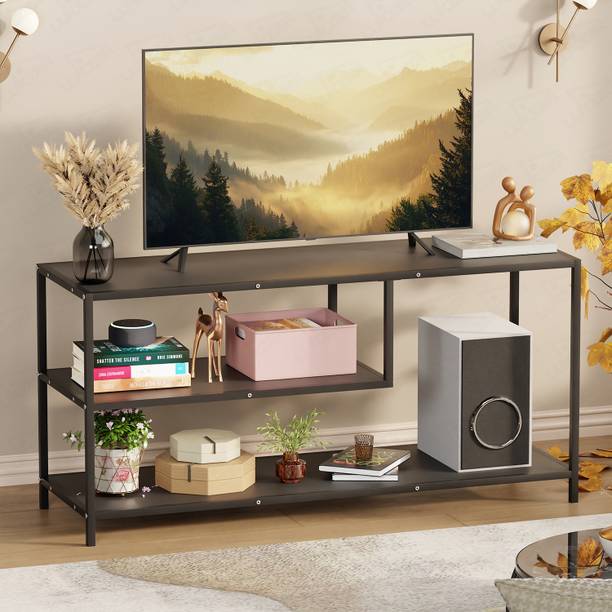 Lukzer Lukzer MTU-001 Black & Black Wooden Metal TV Unit Table Engineered Wood TV Entertainment Unit