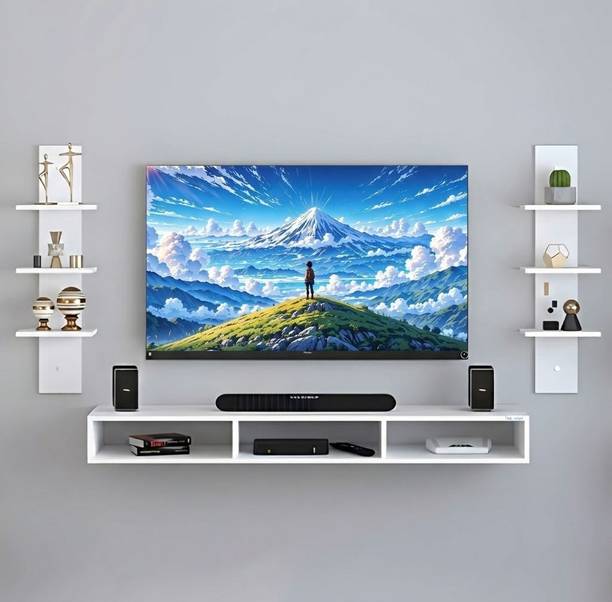 FALAK ADOBE CRAFT Wall Mounted TV Entertainment Unit with Floating Shelf & Side Display Shelves Solid Wood TV Entertainment Unit