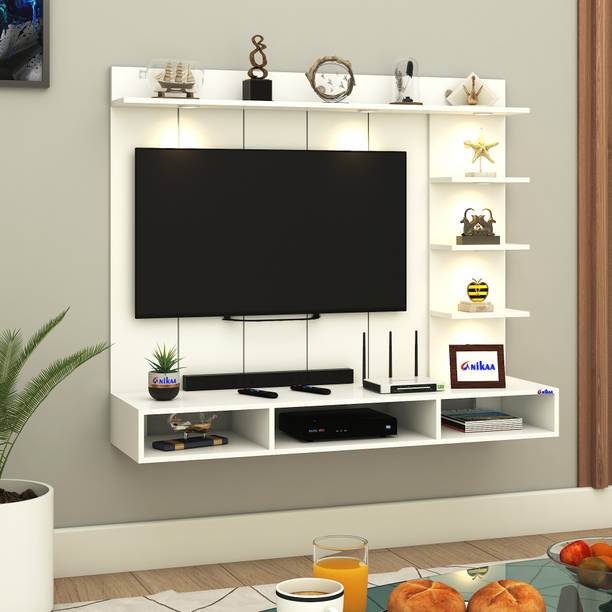 ANIKAA Tyron Wall-Mount TV Unit with PVC Back Panel & LED Lights Ideal for 43 Inch TV Engineered Wood TV Entertainment Unit