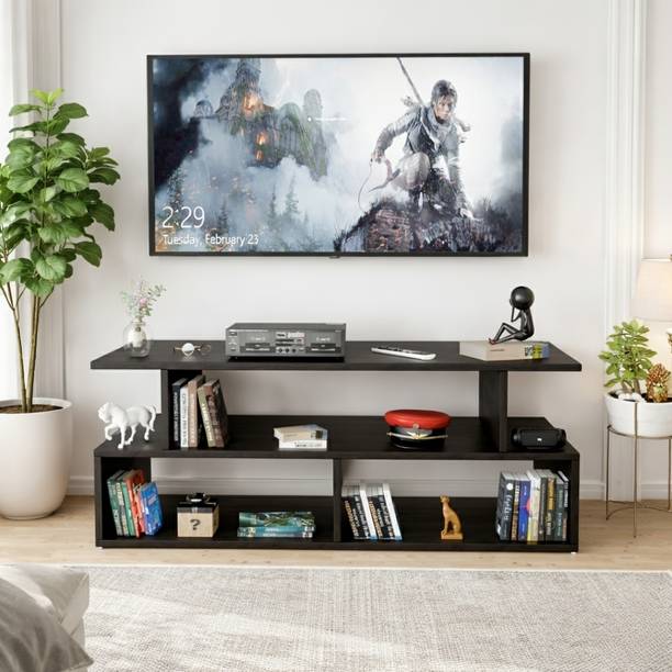 About Spaces Contemporary TV Entertainment Unit with Closed Cabinets & Open Shelves Engineered Wood TV Entertainment Unit