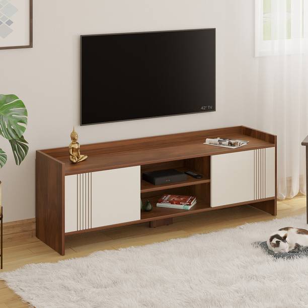 BLUEWUD Charley TV Unit With Storage Shelves for Books & Décor Upto 55 Inches TV Engineered Wood TV Entertainment Unit