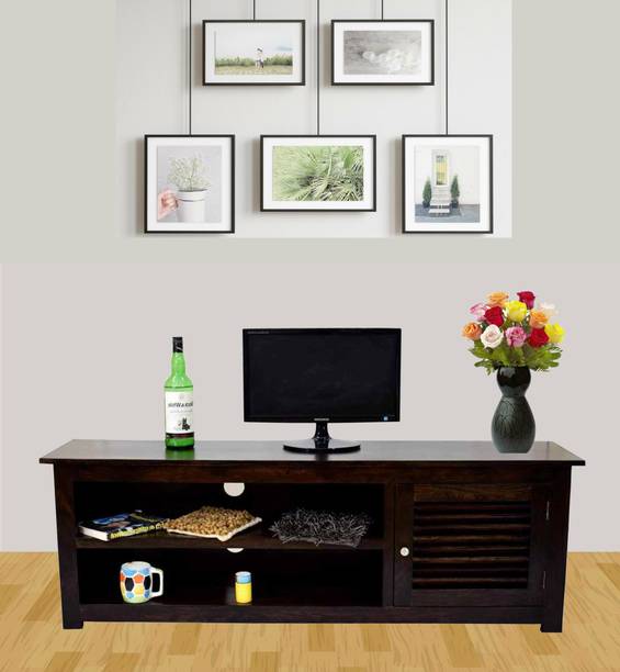 BR SOLID WOOD Sheesham Wood Dark Walnut With One Door TV Cabinet Solid Wood TV Entertainment Unit