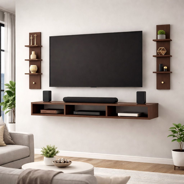 Decorbuy Tv unit for living room wall mounted tv cabinet |Home decor Wall shelf Engineered Wood TV Entertainment Unit