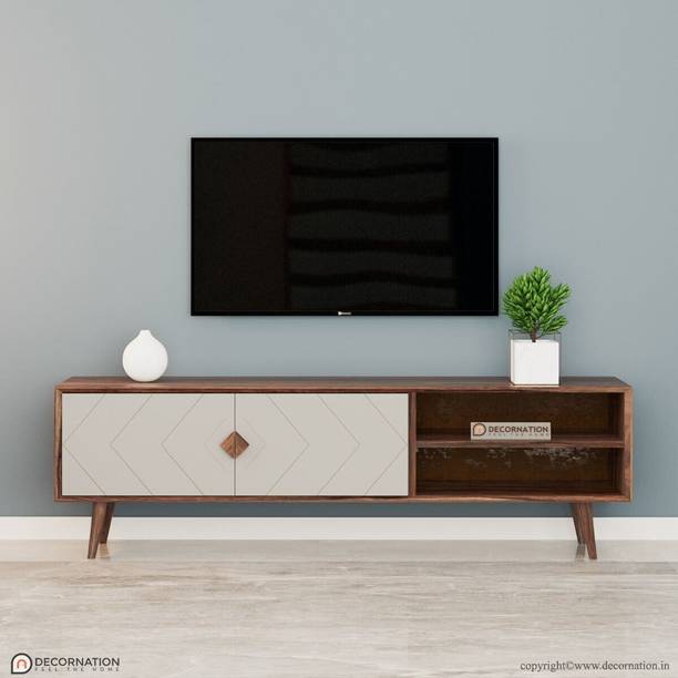 DecorNation Berel Wooden TV Table Solid Wood TV Entertainment Unit