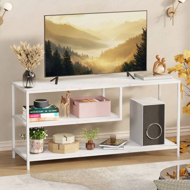 LUKZER Lukzer MTU-001 White & White Wooden Metal TV Unit Table Engineered Wood TV Entertainment Unit