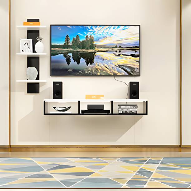 Livster Elegant MDF Entertainment Console With Ample Storage Shelves Engineered Wood TV Entertainment Unit