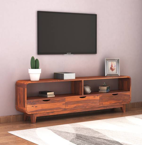 SAVITRIDECOR Sheesham Wood Tv unit with 3 Drawers ,shelfs for Home | Living Room | Hotel Solid Wood TV Entertainment Unit
