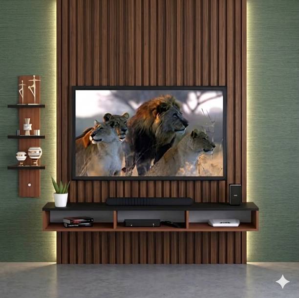 K K HANDICRAFTS Floating TV Unit Wall Shelf with Side Display Rack for Living Room Engineered Wood TV Entertainment Unit