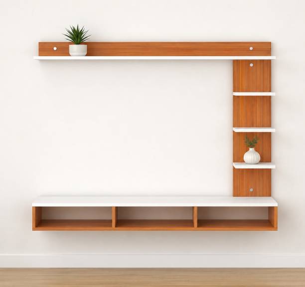 Shivi Aanaya Enterprises Wooden Wall Mounted with Storage Shelves Floating TV Cabinet for Living Room Engineered Wood TV Entertainment Unit