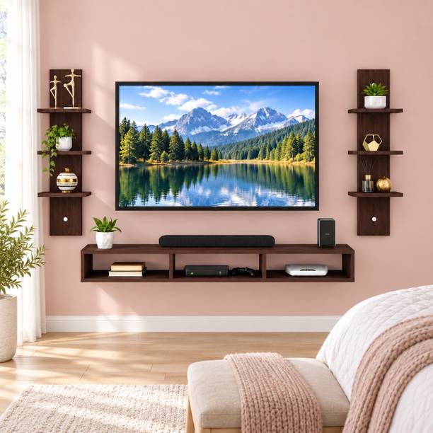 Mevyx Crafts Wall Mounted TV Entertainment Unit with Dual Display Shelves Engineered Wood TV Entertainment Unit