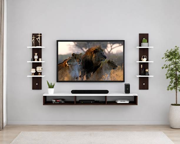 Kravique Crafts Modern Wall Mounted TV Unit for 32 Inch TV with Floating Display Shelves Engineered Wood TV Entertainment Unit