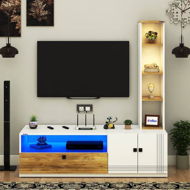 ANIKAA Sprax Floor Standing Modern TV Unit Cabinet with LED Light Ideal for Up To 55" Engineered Wood TV Entertainment Unit