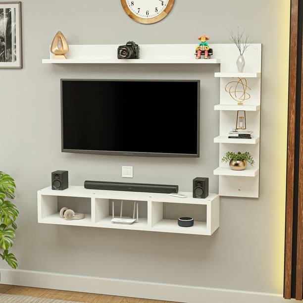 Kuber Industries 1 Pcs Engineered Wood 32 Inch Wall Mount Tv Unit/Rack/Frame Furniture | White Engineered Wood TV Entertainment Unit