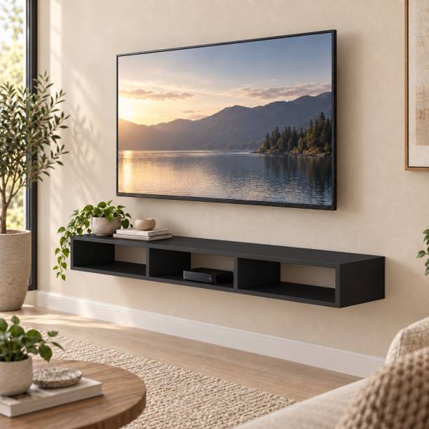 Mevyx Crafts Wood Wall Mounted TV Unit with 3 Open Compartments for 32, 40 and 43 Inch TV Engineered Wood TV Entertainment Unit