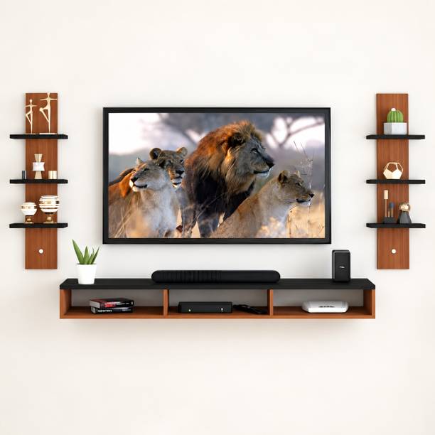MARCO ENTERPRISES Wall Mounted TV Unit with Side Display Shelves, Floating Entertainment Engineered Wood TV Entertainment Unit