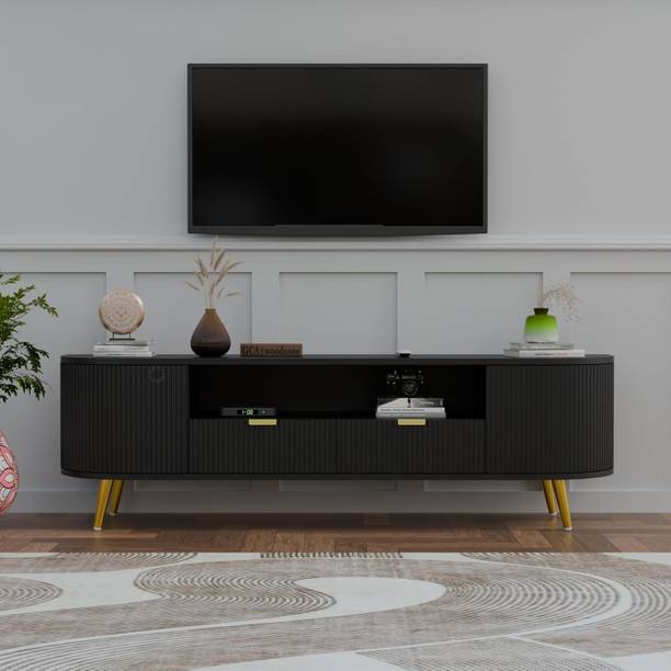 FURNITELL Premium Fluted TV Cabinet Solid Wood TV Entertainment Unit
