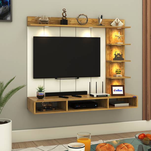 ANIKAA Tyron Wall-Mount TV Unit with PVC Back Panel & LED Lights Ideal for 55 Inch TV Engineered Wood TV Entertainment Unit