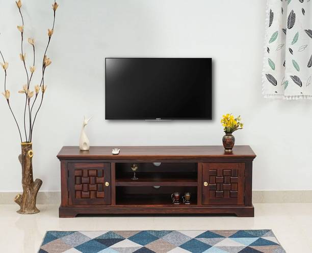 Rajasthali Wood Decor Wood TV Entertainment Unit For Home\Office Area, TV Cabinet Open & Close Shelves Solid Wood TV Entertainment Unit