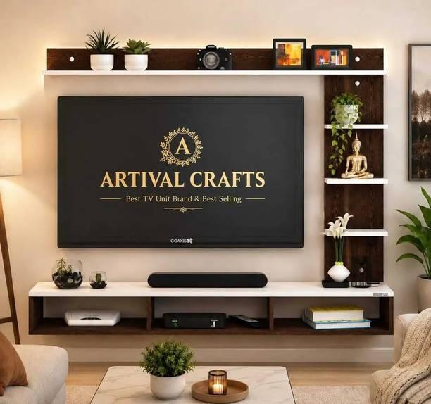 Artival Crafts Urban Wall Mounted Engineered Wood TV Unit with Storage Shelves, Wenge & White Solid Wood TV Entertainment Unit