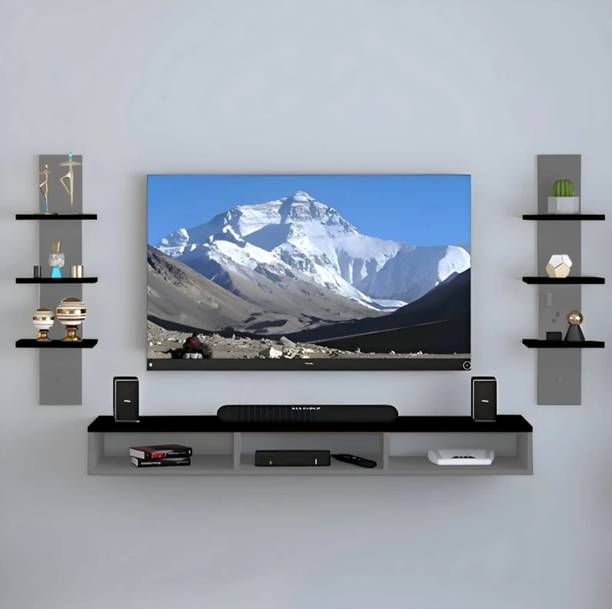 uniq aura Wall Mounted TV Entertainment Unit with Dual 3-Tier Shelf & Set Top Box Stand Engineered Wood TV Entertainment Unit