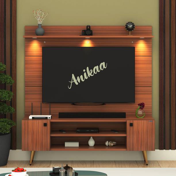 ANIKAA Zenith Wall-Mounted Modern 43" TV Unit with Metal Leg Storage & 3 LED Lights Engineered Wood TV Entertainment Unit