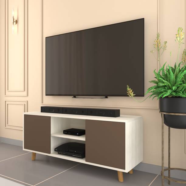 spacesbyU Brelo TV Unit with Storage | Solid Wood Legs | Engineered Wood TV Entertainment Unit