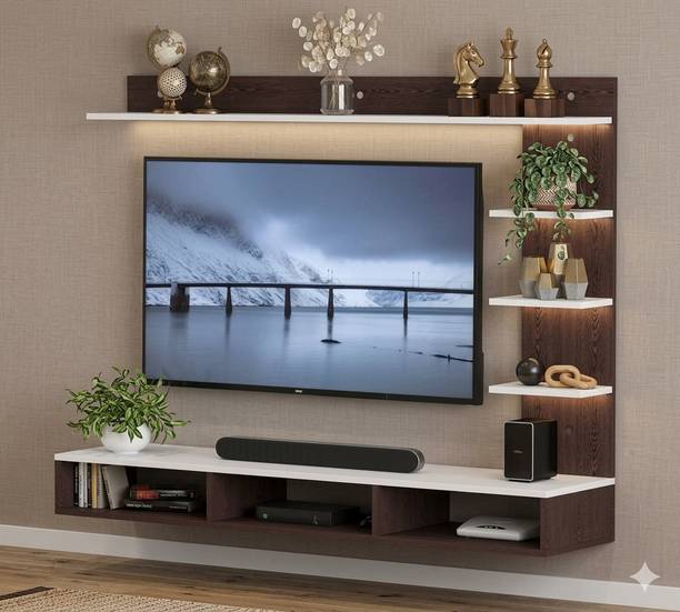 MD Furniturs Brown White 39inch TV UNIT Engineered Wood TV Entertainment Unit