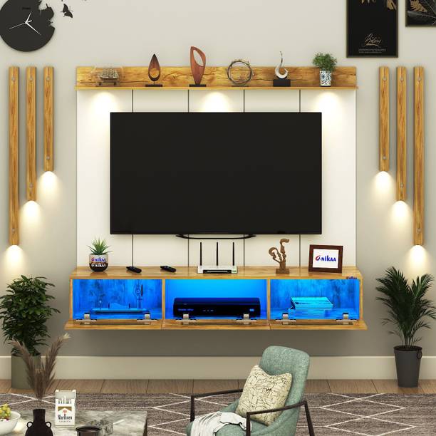 ANIKAA RayzaPro Wall Mount TV Unit with PVC Back Panel,Side Wooden Side Light Panels Engineered Wood TV Entertainment Unit