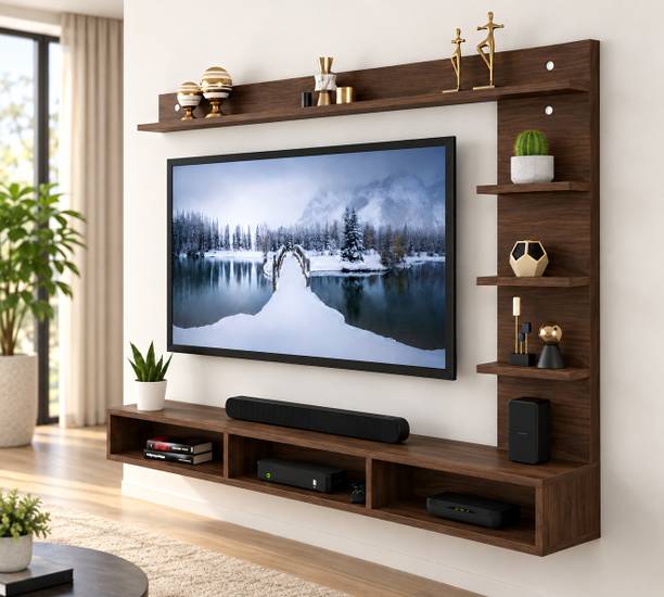 Artival Crafts Urban Wall Mounted Engineered Wood TV Unit with Storage Shelves, Wenge & White Engineered Wood TV Entertainment Unit