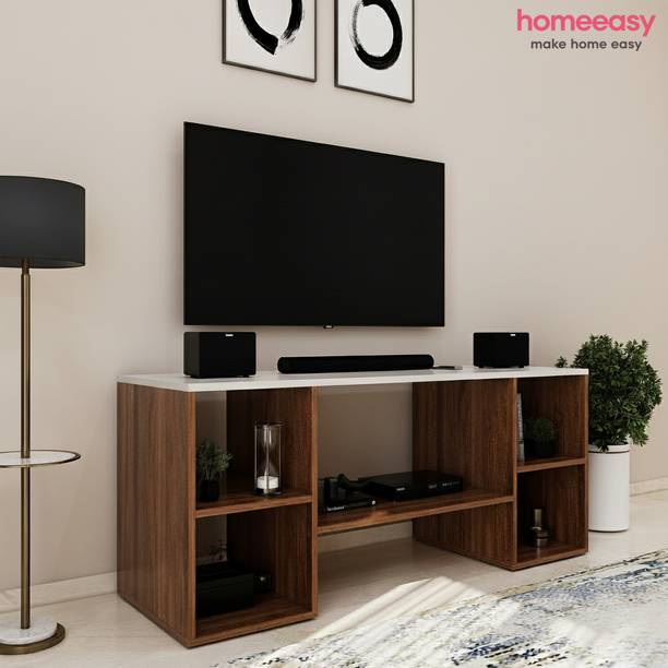 HOMEEASY Wood Tv Unit for Living Room Floor Standing Tv Cabinet with Storage Shelf Engineered Wood TV Entertainment Unit