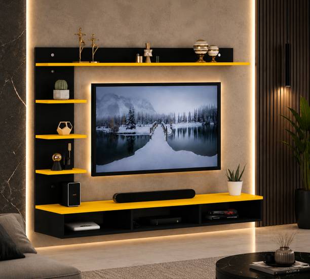 MULTYBUY Modern Wall Mounted TV Unit with Storage Shelves Engineered Wood TV Entertainment Unit