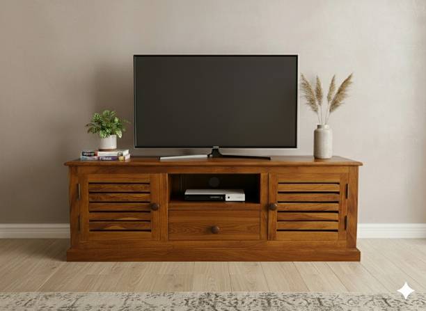 RD SOLID WOOD TWO DOORS AND ONE DRAWER HONEY STORAGE TV CABINET Solid Wood TV Entertainment Unit