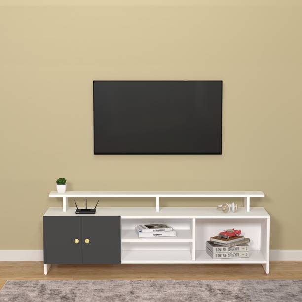 Divysa Wooden TV Unit with 2 Doors & Open Shelves | TV Stand | Engineered Wood TV Entertainment Unit