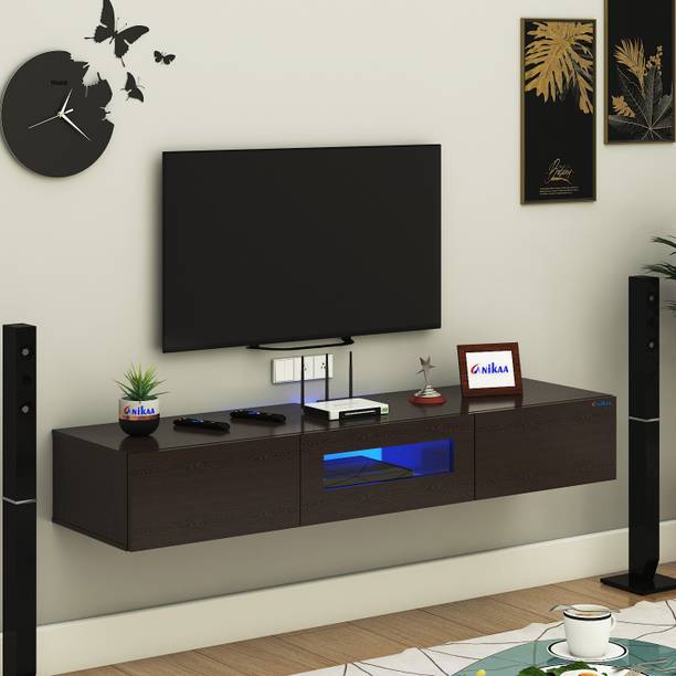 ANIKAA Lucen Wall Mount Modern Floating TV Unit with Storage Cabinet & Blue LED Light Engineered Wood TV Entertainment Unit