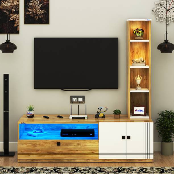 FURNIWUD Sprax Floor Standing Modern TV Unit with LED Light for Ideal for Up To 55 Inch Engineered Wood TV Entertainment Unit
