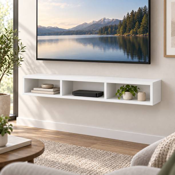 Mevyx Crafts Wood Wall Mounted TV Unit with 3 Open Compartments for 32, 40 and 43 Inch TV Engineered Wood TV Entertainment Unit