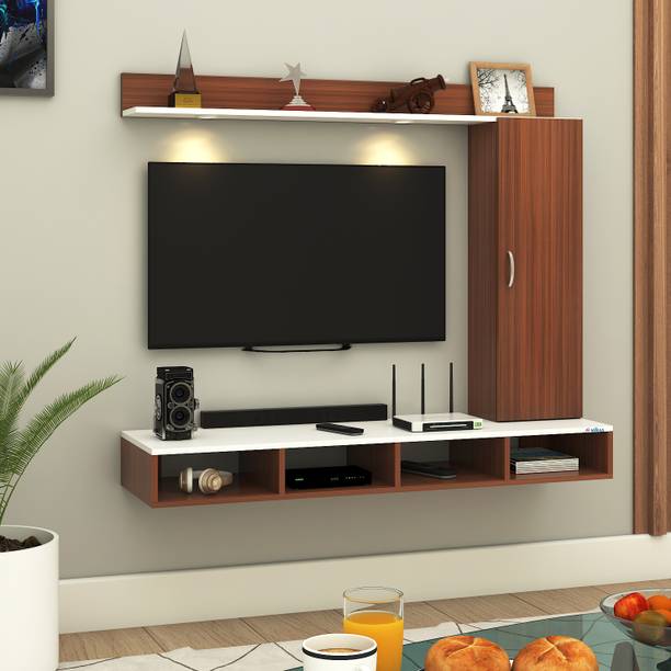 ANIKAA Dorex Wall Mounted TV Unit with LED Lights, Storage Cabinet & Display Shelf Engineered Wood TV Entertainment Unit