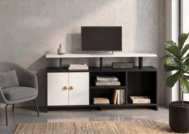 About Spaces Contemporary TV Entertainment Unit with Closed Cabinets & Open Shelves Engineered Wood TV Entertainment Unit