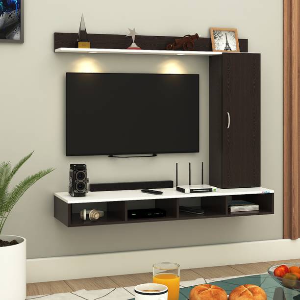 FURNIWUD Dorex Wall Mounted TV Unit with LED Lights, Storage Cabinet & Display Shelf Engineered Wood TV Entertainment Unit